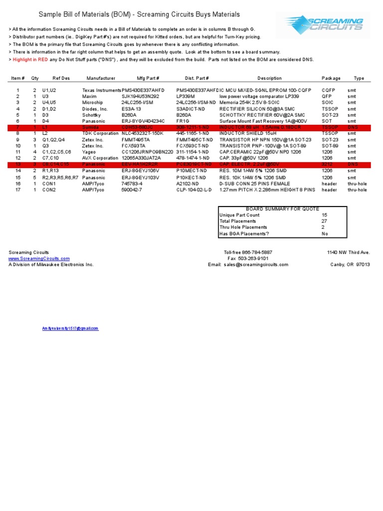 Bill of Material | PDF | Electrical Circuits | Manufactured Goods