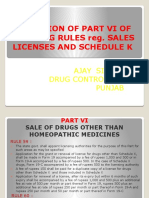 Provision of Part Vi of The Drug Rules Reg. Sales Licenses and Schedule K