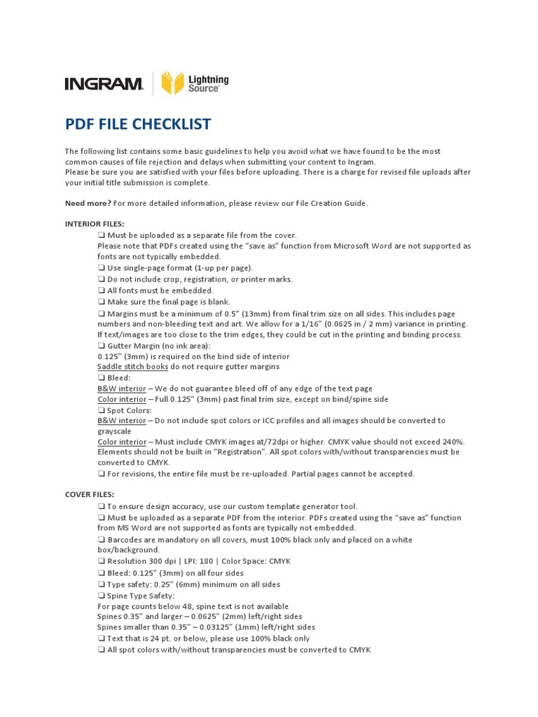PDF Submission Guidelines for Ingram | PDF | Portable Document Format ...