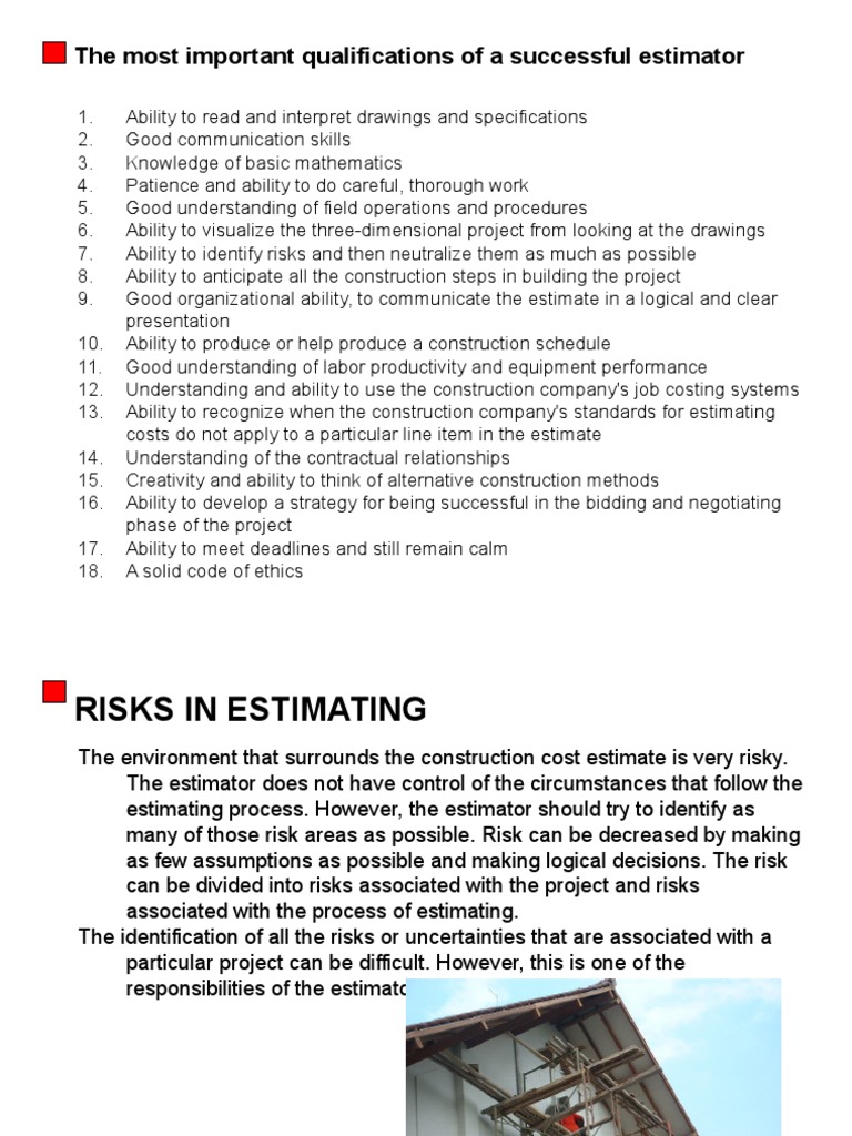 The Most Important Qualifications of A Successful Estimator PDF Risk Specification