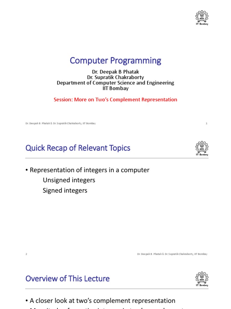 worksheet Representation Of Integers cs101x s403 more on two complement representation iit bombay mathematical objects arithmetic
