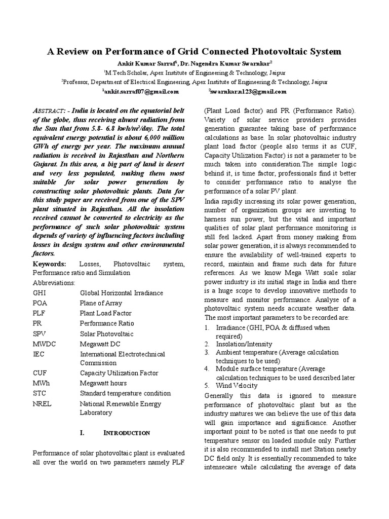 Solar PV System Performance Review | PDF | Photovoltaic System ...