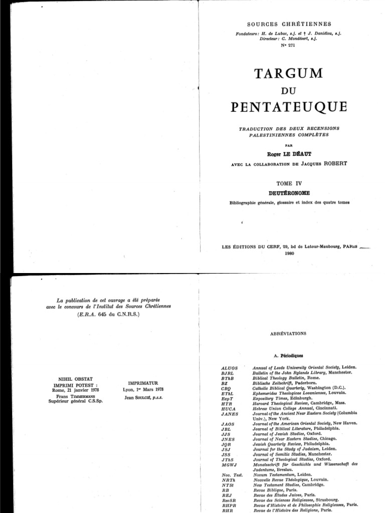 Roger Le Deaut, Targum Du Pentateuque IV - Deuteronome | PDF.