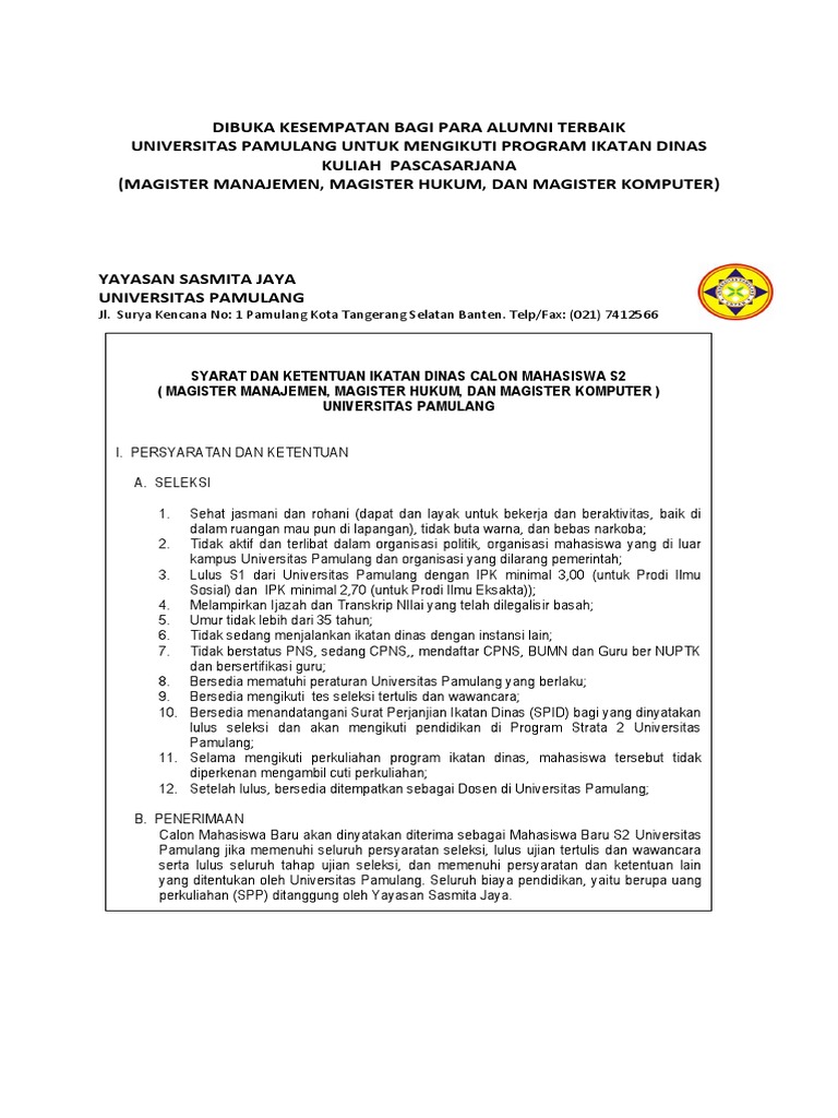 Dibuka Kesempatan Bagi Para Alumni Terbaik