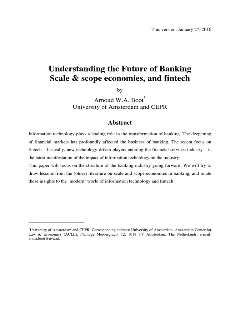 Understanding The Future of Banking Scale Scope Economies and Fintech ...