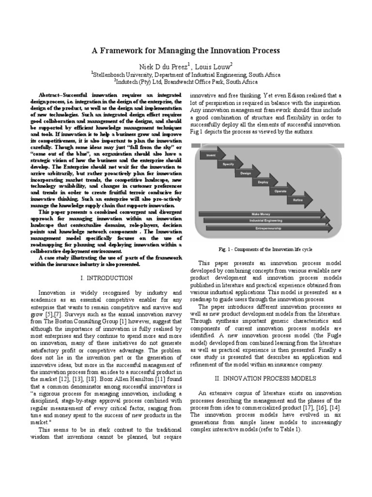 Managing the Innovation Process Framework | PDF | Innovation | New ...