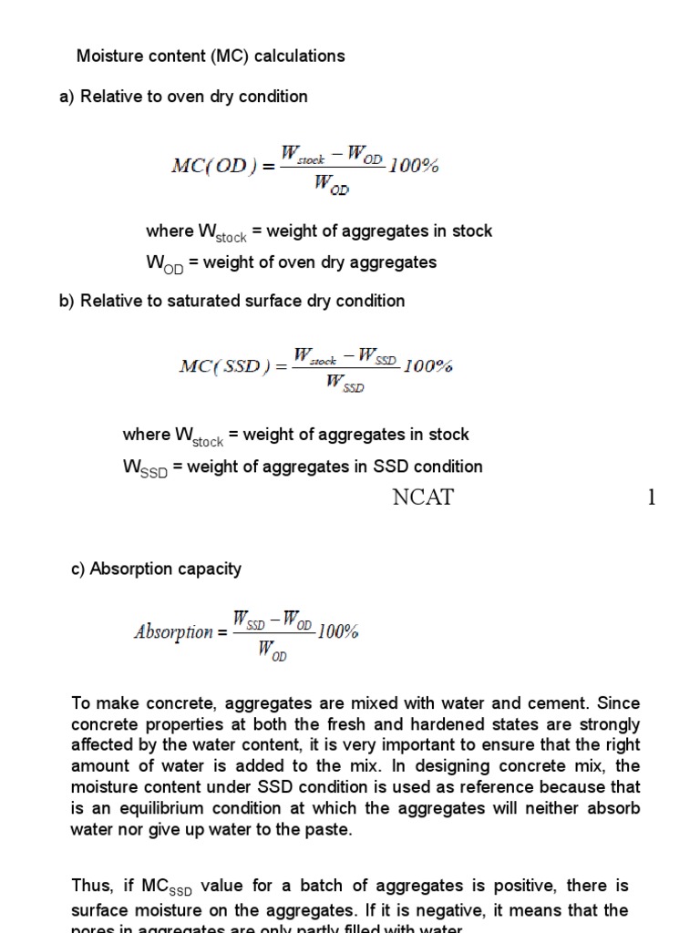 Aggregates Moisture Content Porosity Density