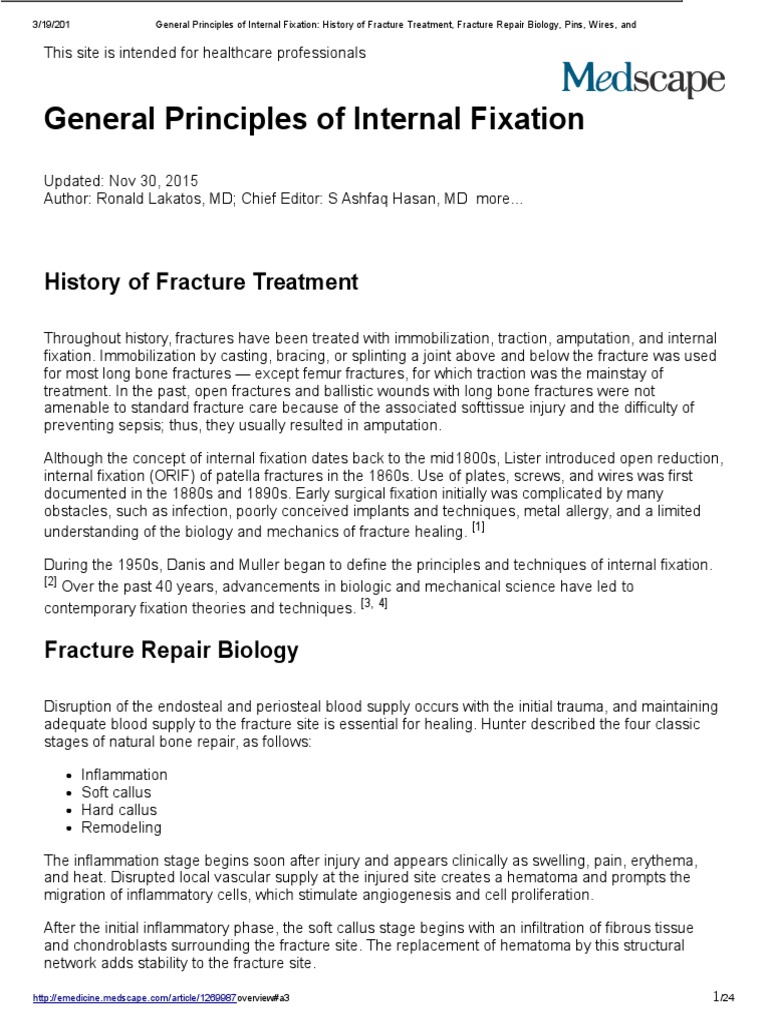 General Principles of Internal Fixation History of Fracture Treatment
