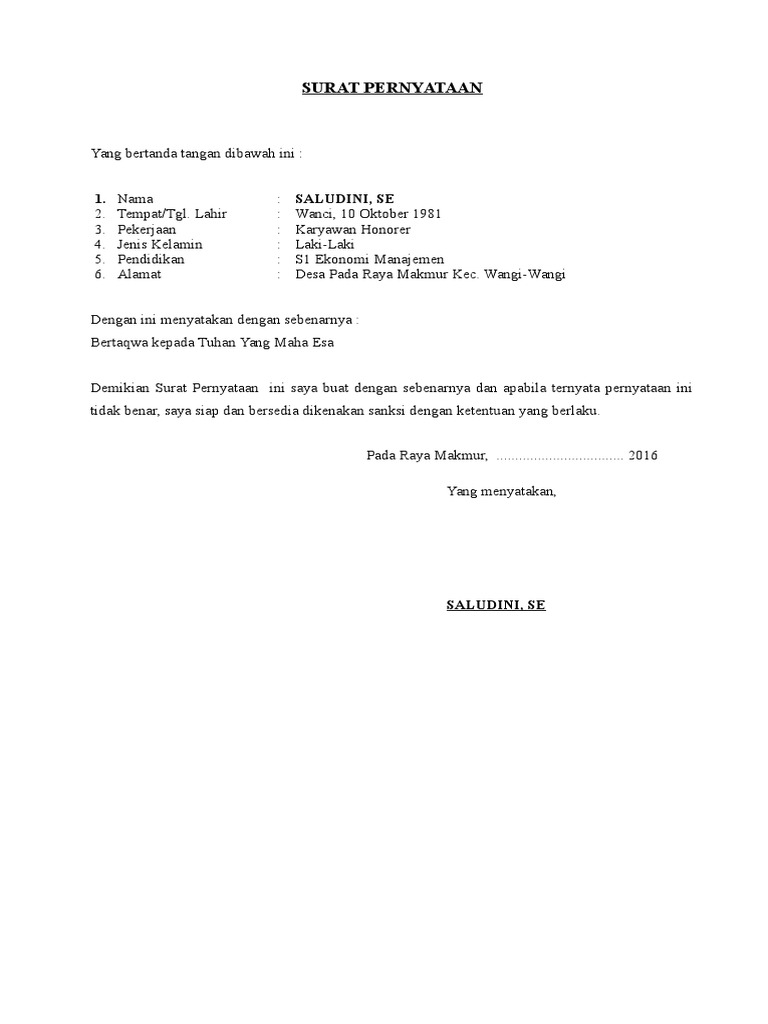 Pernyataan Calon Kepala Desa DINI