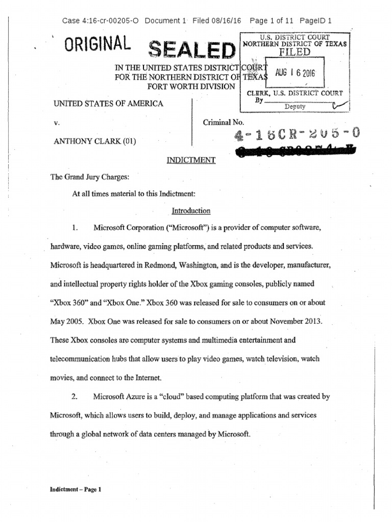 Indictment Against Anthony Jordan Clark, Who Was The Ring Leader in A