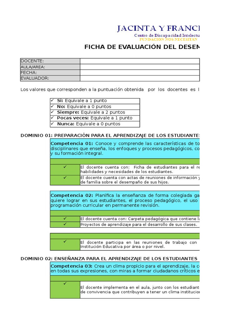 Ficha de Evaluación del Desempeño Docente | PDF | Evaluación | Maestros