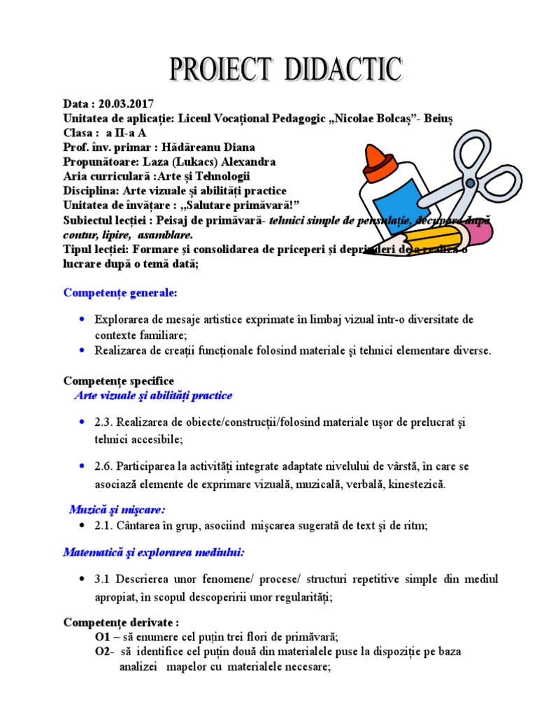 Proiect Didactic Avap Clasa A Iia 20 03 2017