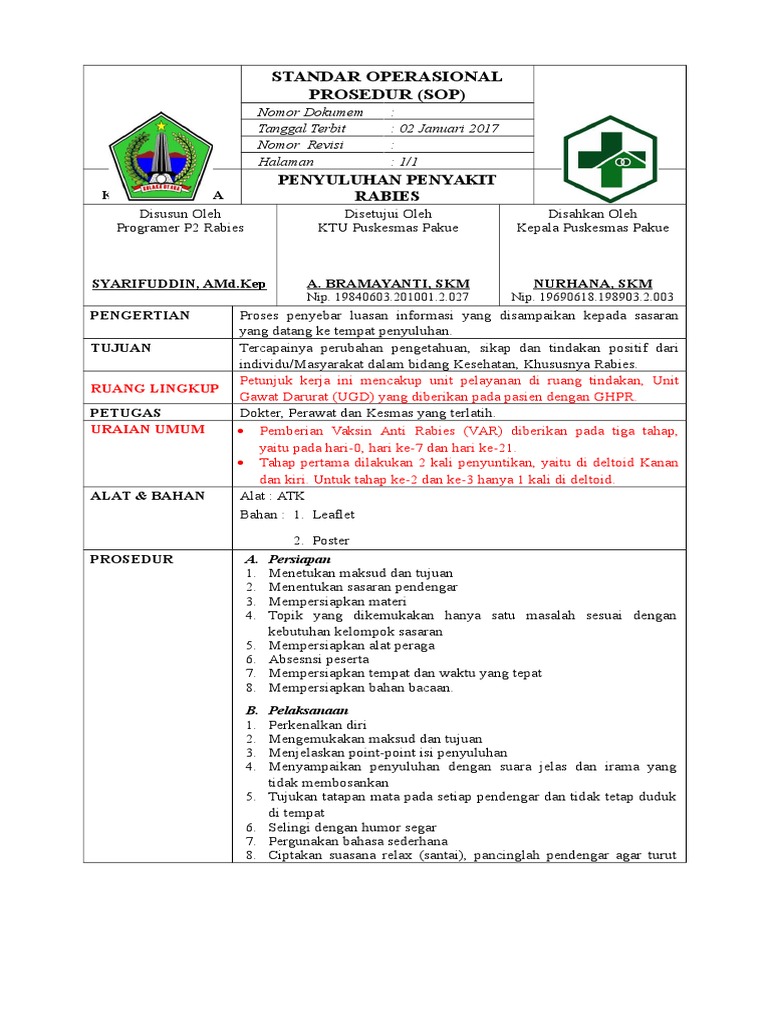 SOP Penyuluhan Rabies | PDF