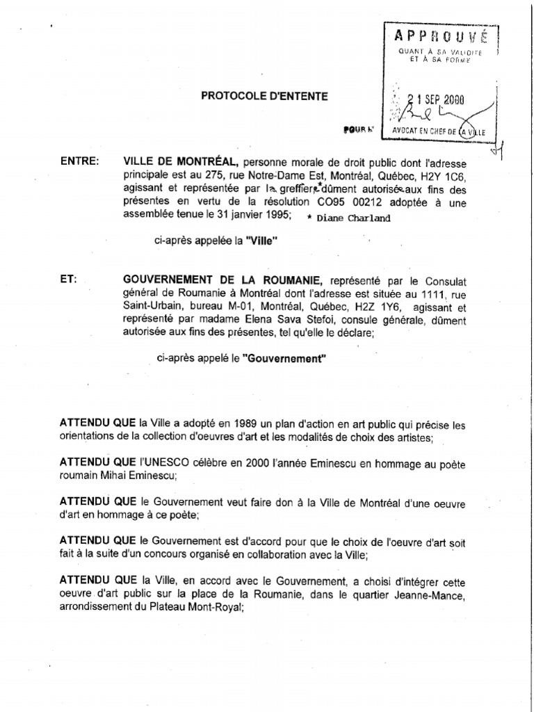Protocole D'entente - Eminescu | PDF