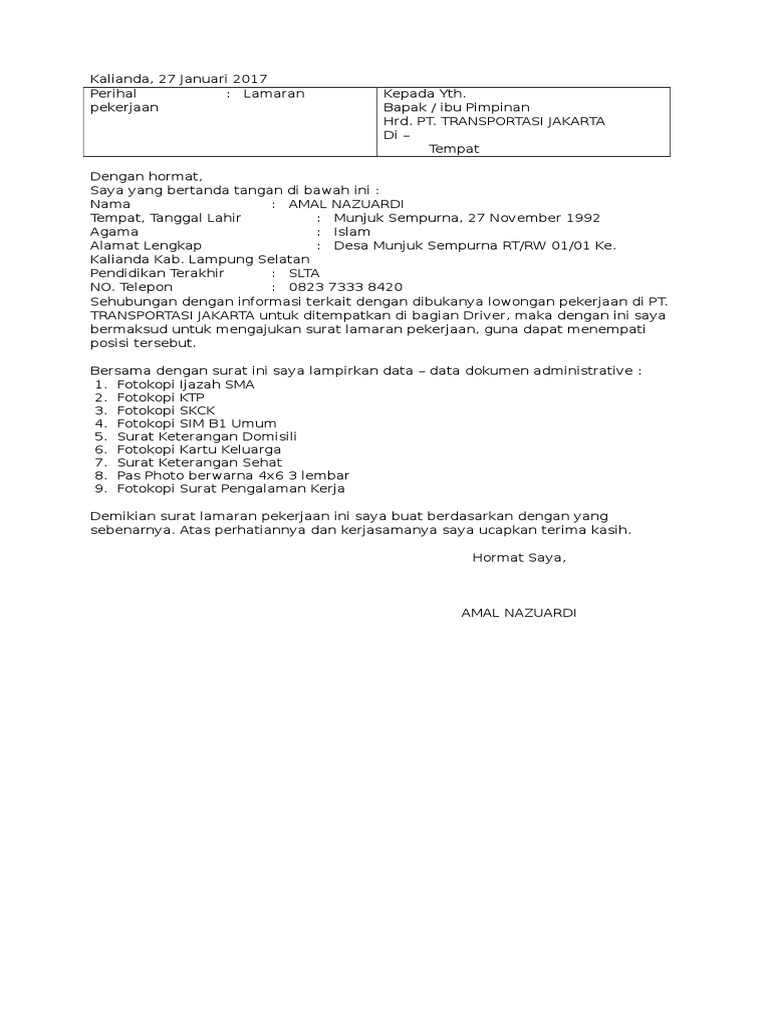 Surat Lamaran Pekerjaan