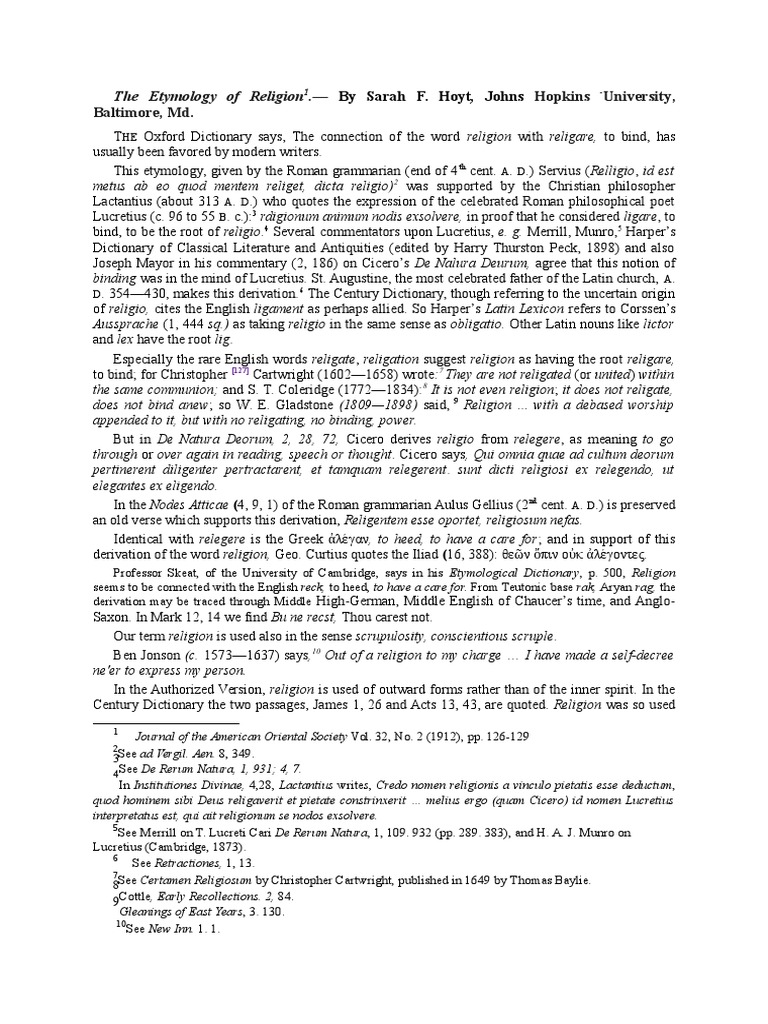 The Etymology of Religion PDF Religion And Belief