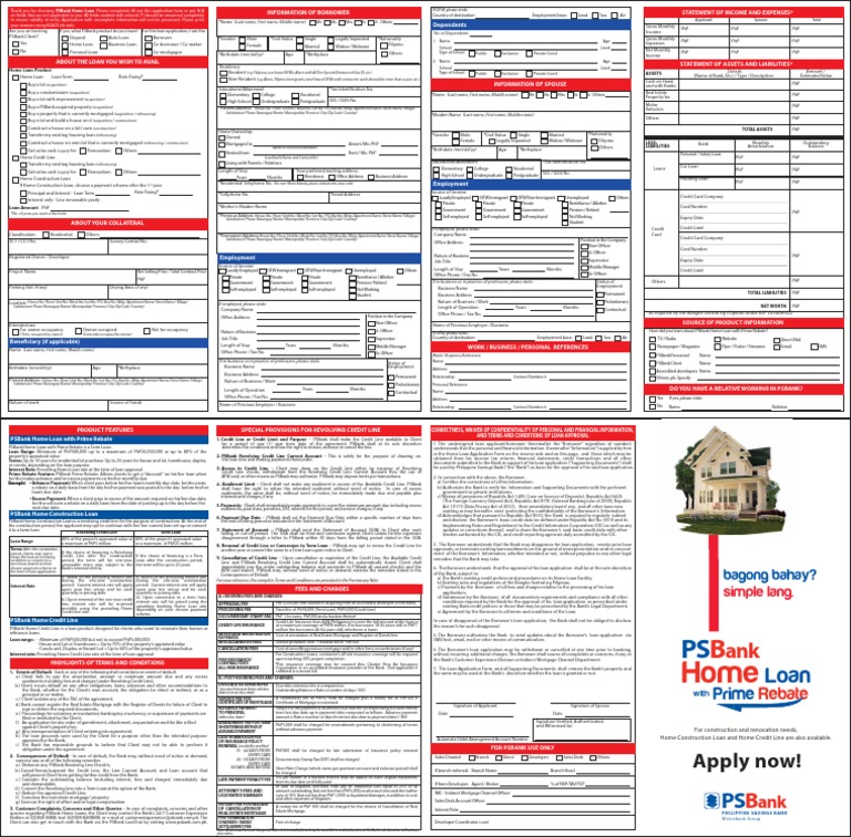 PSBank Home Loan Application Form - Properties For Sale | PDF | Loans ...