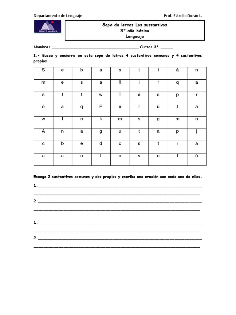 Sopa de Letras: Sustantivos Comunes y Propios | PDF