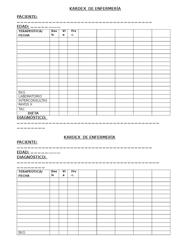 Kardex de Enfermería: Formato y Ejemplo | PDF | Ciencia y matemáticas ...