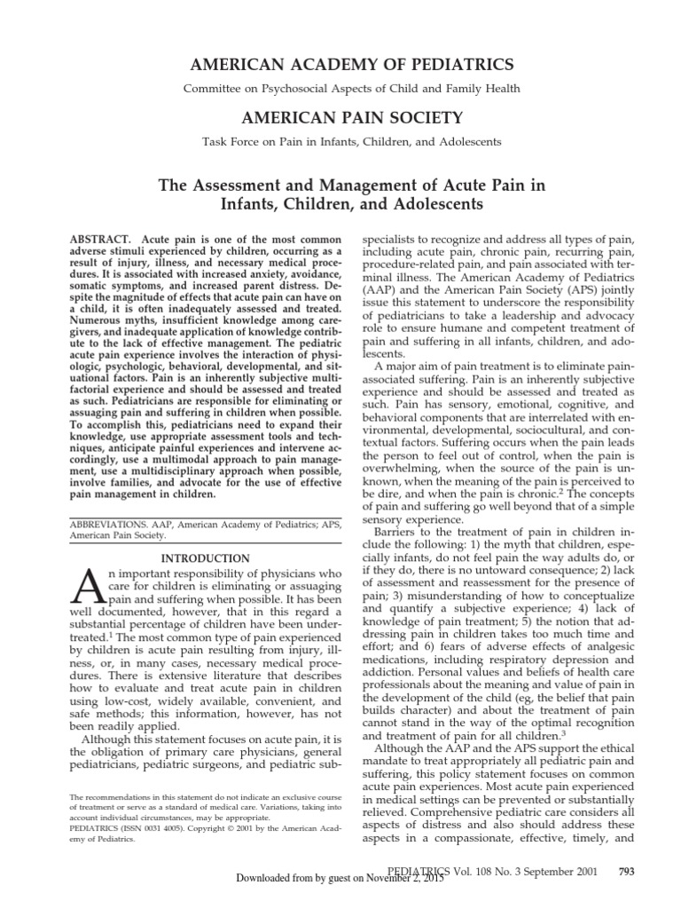 The Assessment and Management of Acute Pain in Children | PDF | Pain ...