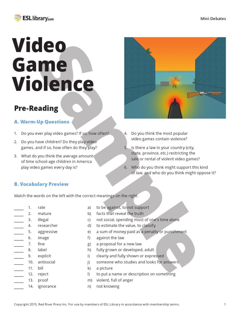SAMPLE Video Game Violence MiniDebates ESL Library Sandy Hook
