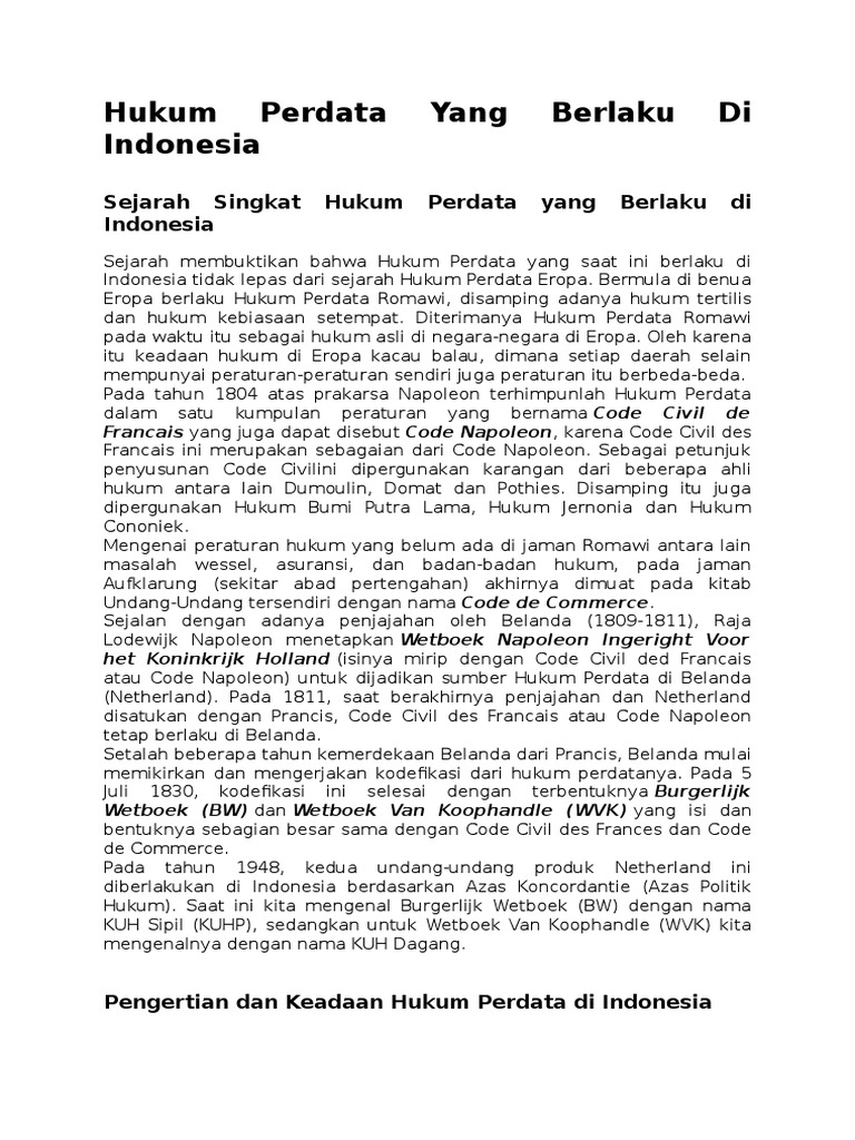 Sejarah dan Pengertian Hukum Perdata Indonesia | PDF | Hukum