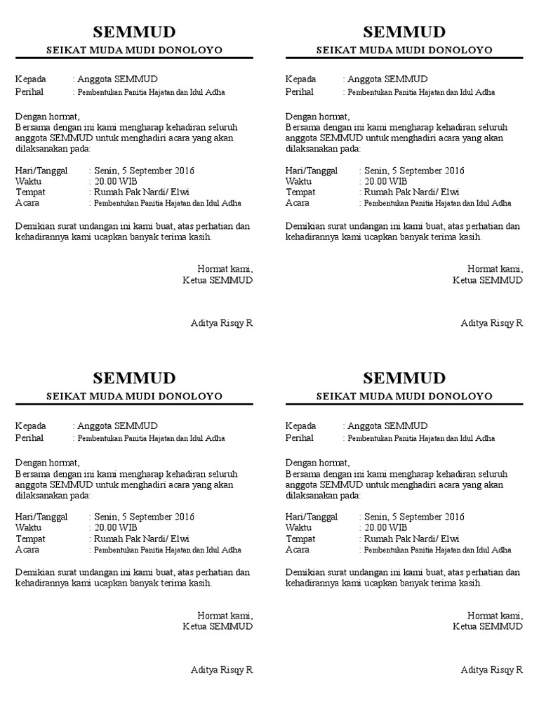 87 Contoh Undangan Acara Tirakatan Terbaru