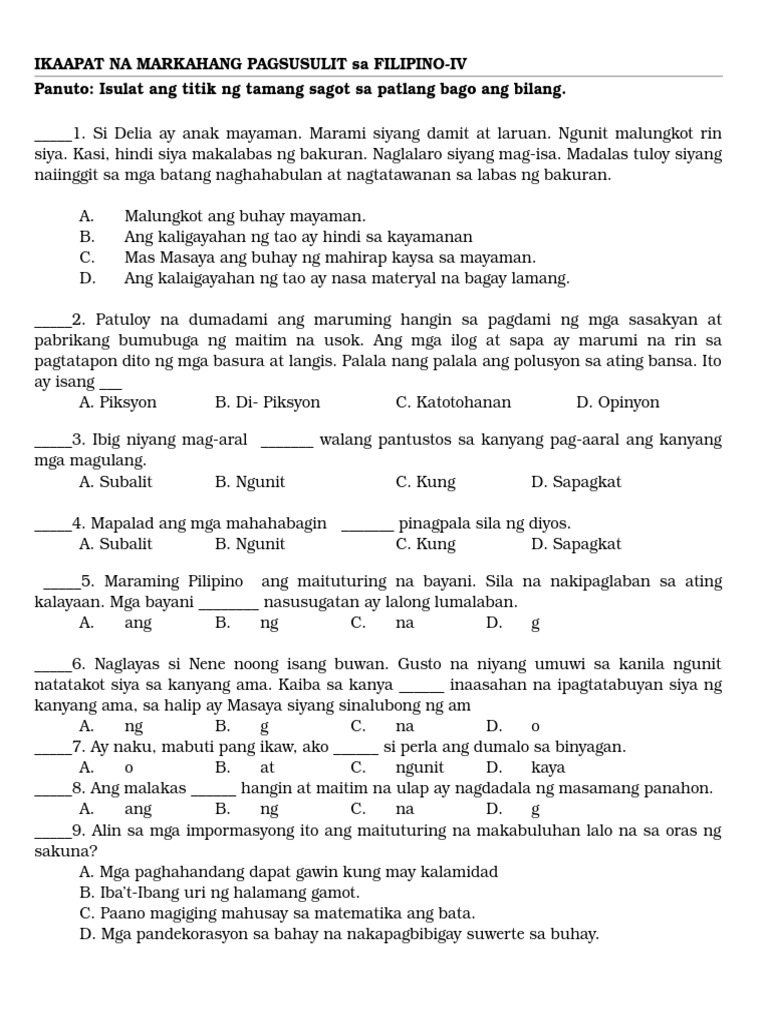 4th Quarter Exam Gr. 4 (All Subj.) Copy