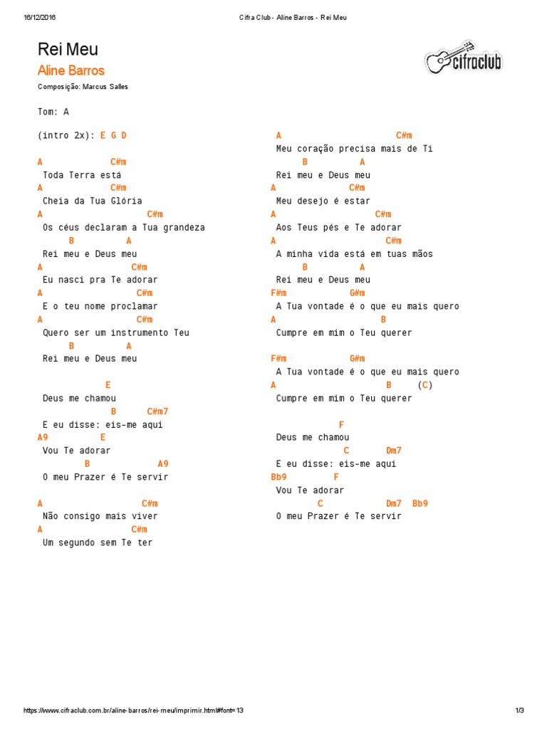 Cifra Club Aline Barros Rei Meu Religiao E Crenca scribd
