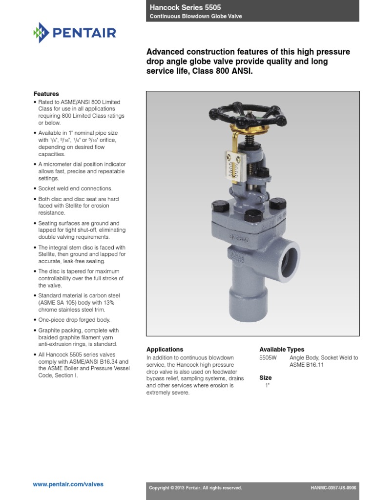 Hancock 5505 Globe Valve Valve Gases