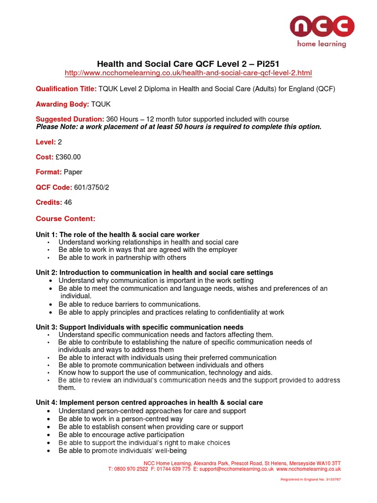 Health and Social Care QCF Level 2 Paper Format | PDF | Social Work ...