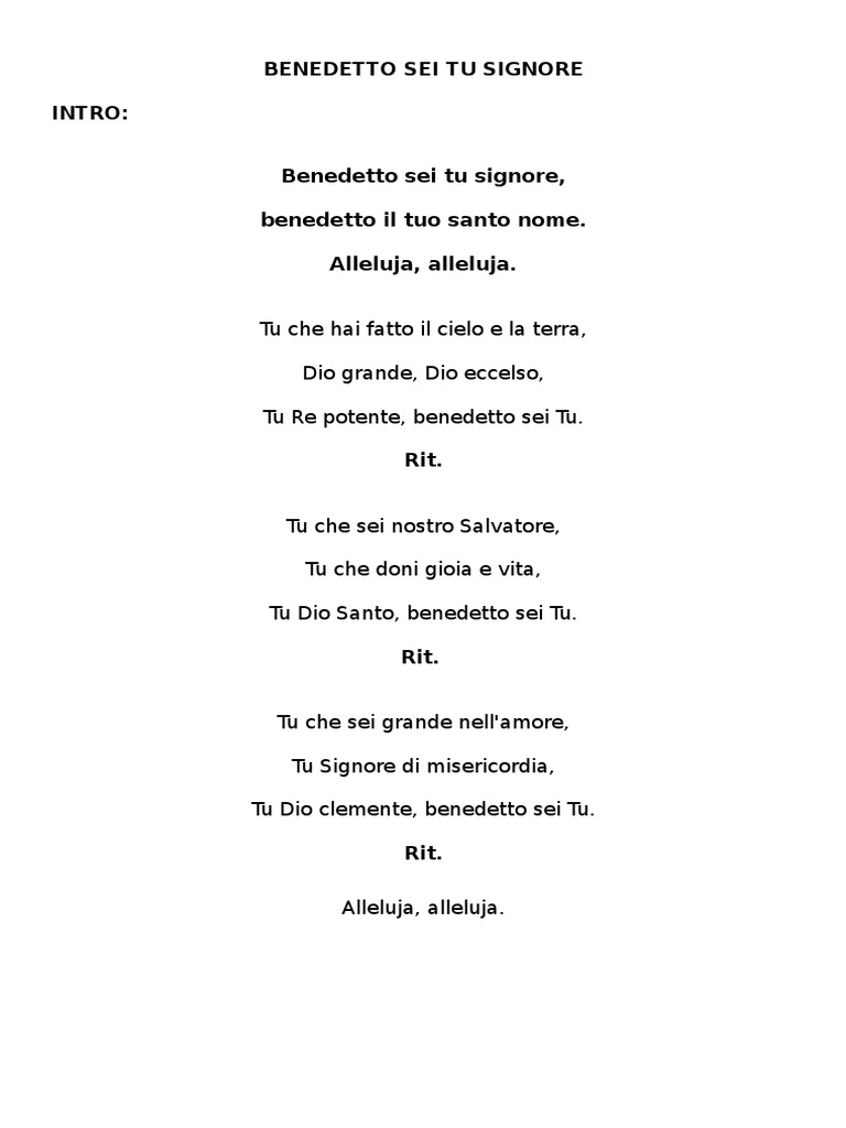 Benedetto Sei Tu Signore Testo Testo Benedetto Sei Tu Signore | PDF