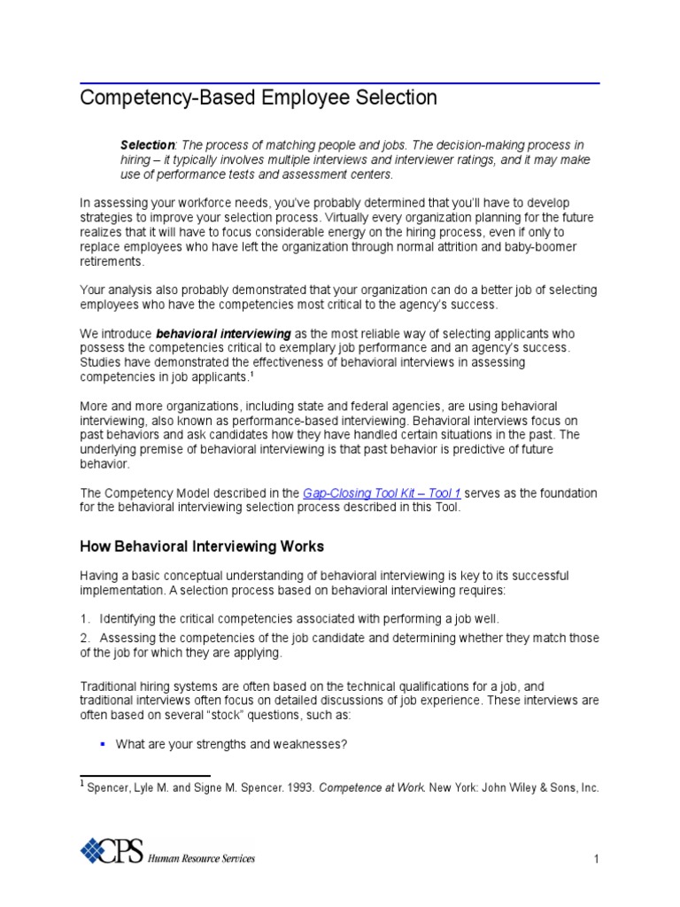 Competency-Based Employee Selection Guide | PDF | Job Interview ...