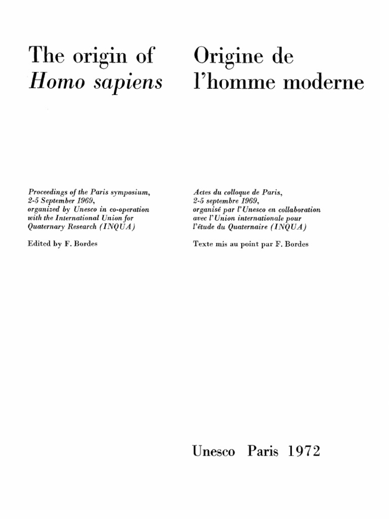 The Origin Of Homo Sapiens Unesco 1972 - 