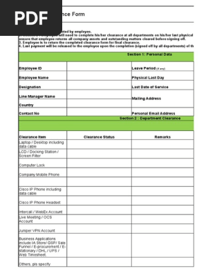 Employee Exit Clearance Form
