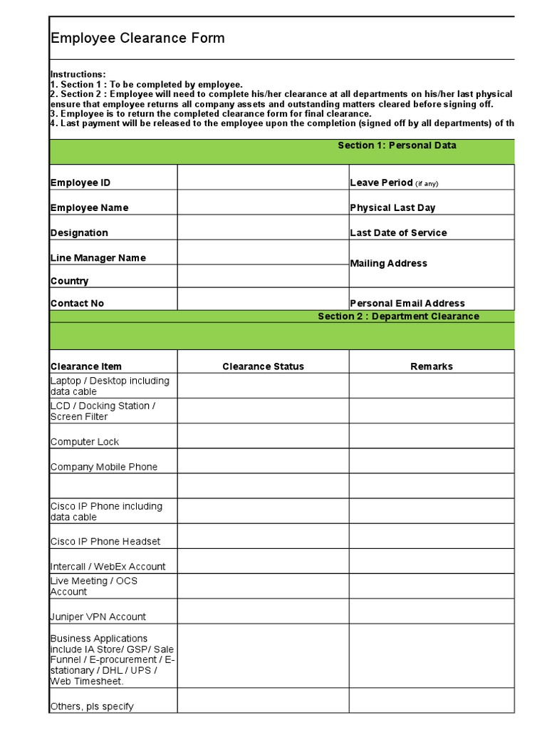 Employee Exit Clearance Form Employment Computing