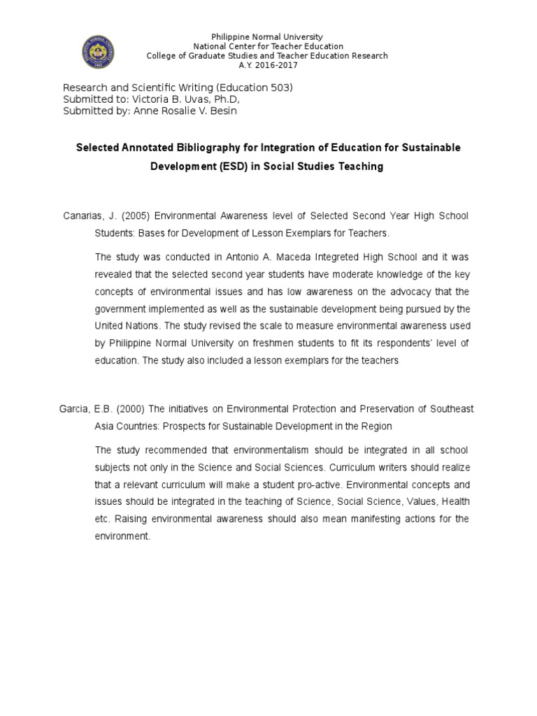 Annotated Bibliography Sustainable Development Sustainability