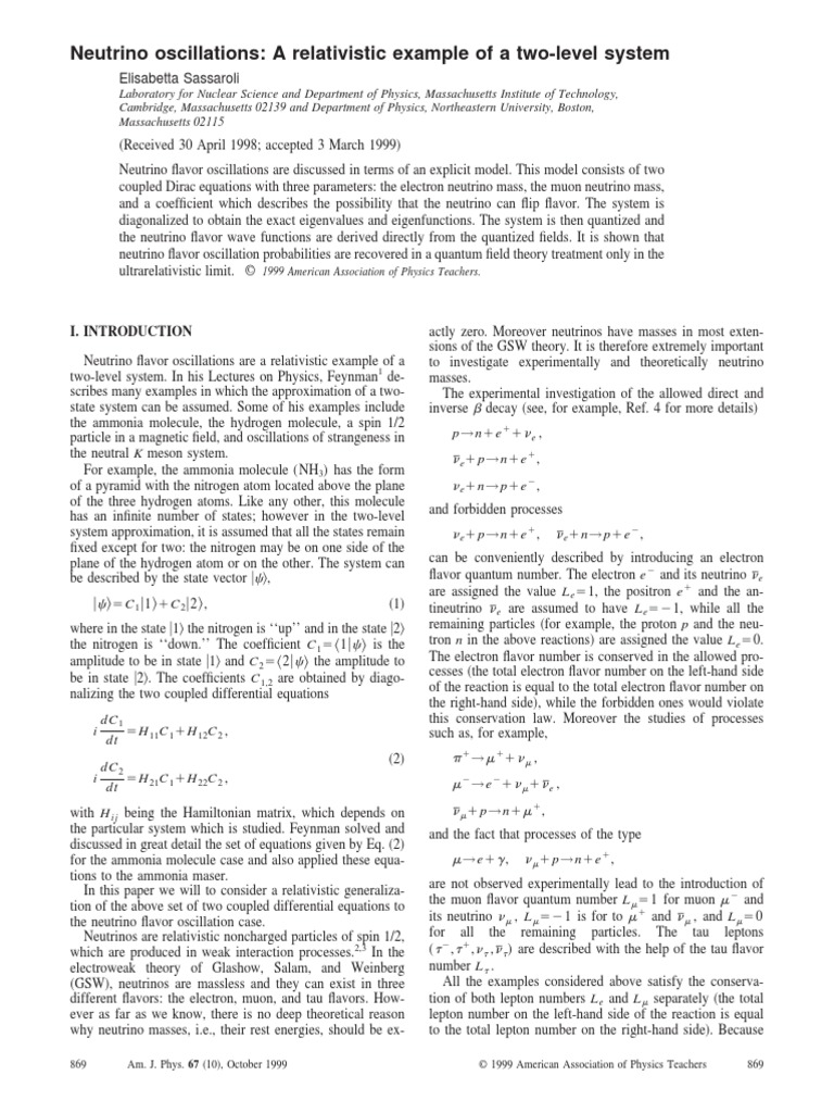 Neutrino Oscillation PDF PDF Neutrino Wave Function