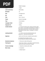 Subject Class Level of Proficiency Enrolment Date Day Time Theme Topic Language Content Integrated Skill Content Standard