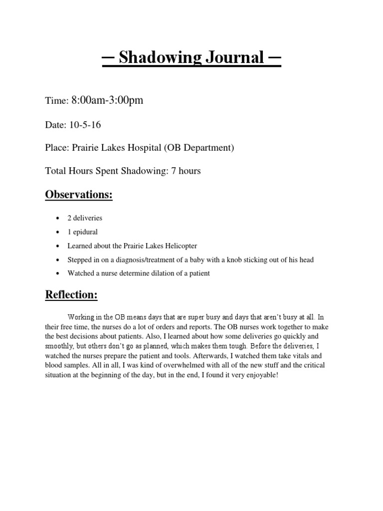 shadowing journal Nursing Hospital