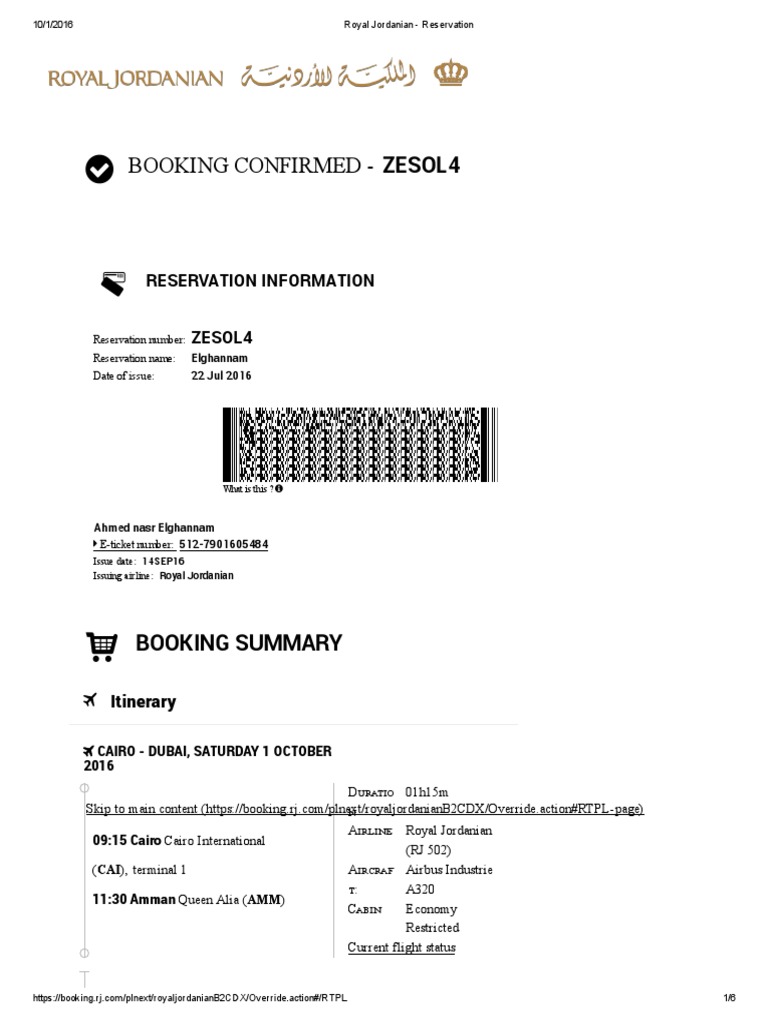 royal air jordanian reservation