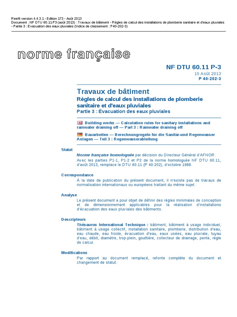 Dtu 60.11 Aout 2013 | PDF | Code de la construction et de l'habitation ...