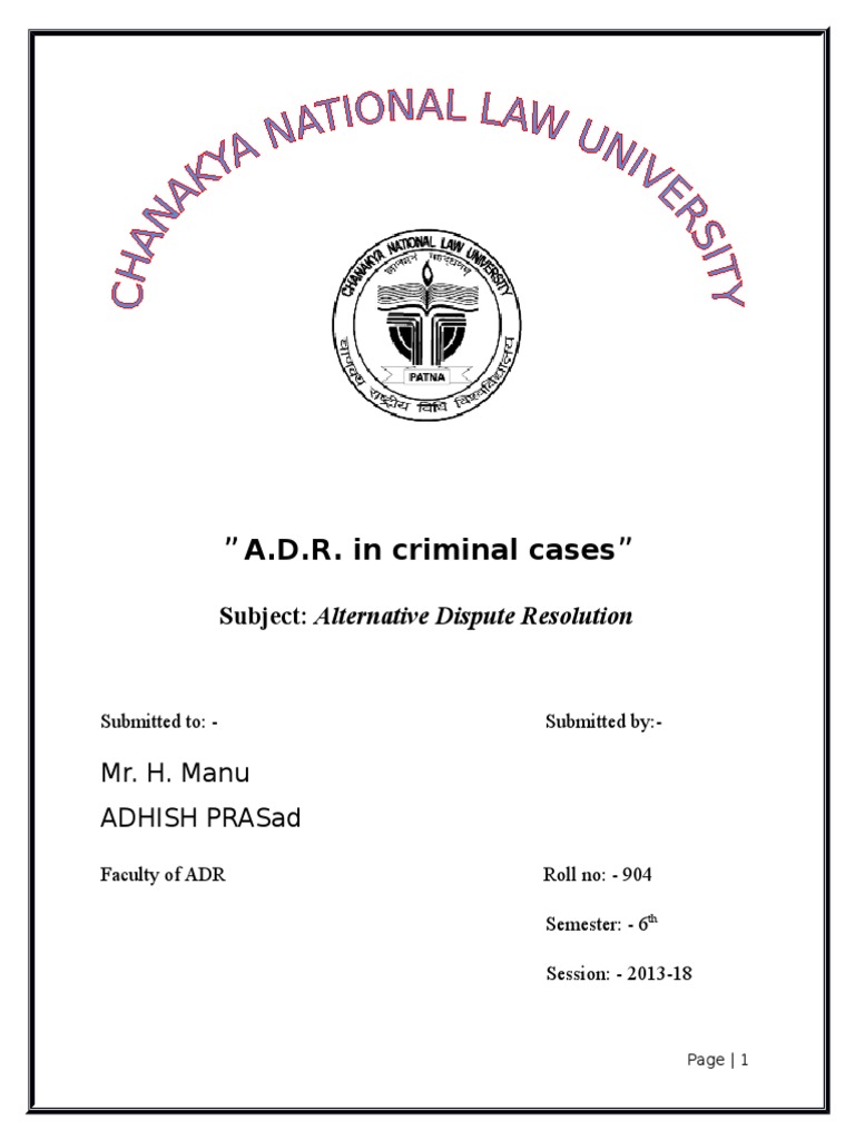 A.D.R. in Criminal Cases | PDF | Plea Bargain | Alternative Dispute ...