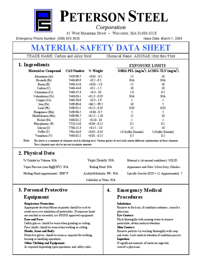 Msds Carbon Steel Welding Bronchitis