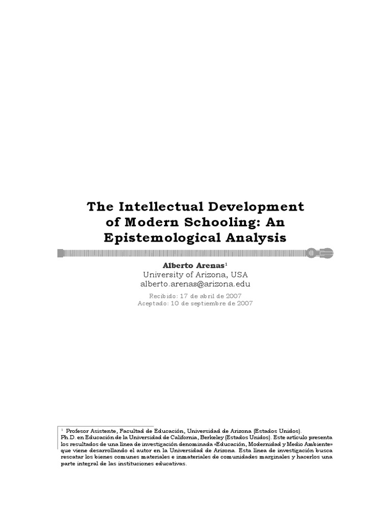 The Intellectual Development of Modern Schooling: An Epistemological ...