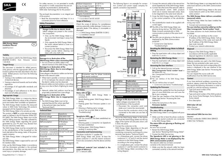 Sma Energy Meter Installation Manual v11 Electrical Wiring