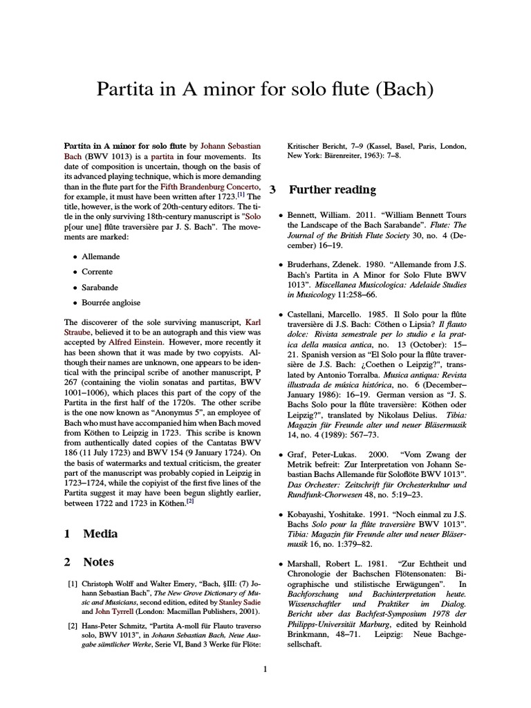 Partita in A Minor For Solo Flute (Bach) PDF