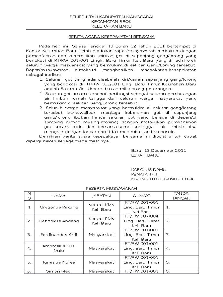Berita Acara Kesepakatan Bersama