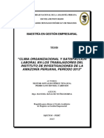 Clima Organizacional y Satisfacción Laboral en Los Trabajadores Del Instituto de Investigaciones de La Amazonía Peruana, Período 2013