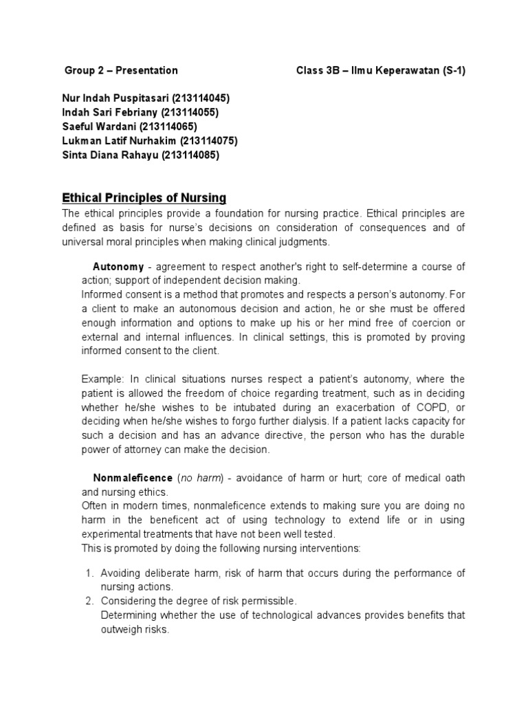 Ethical Principles of Nursing - COMPLETE | PDF | Autonomy | Consent